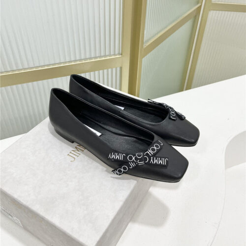 High Quality Luxury Jimmy Choo New Logo Print Webbing Square Toe Flat Shoes – Style 51607 alternate view