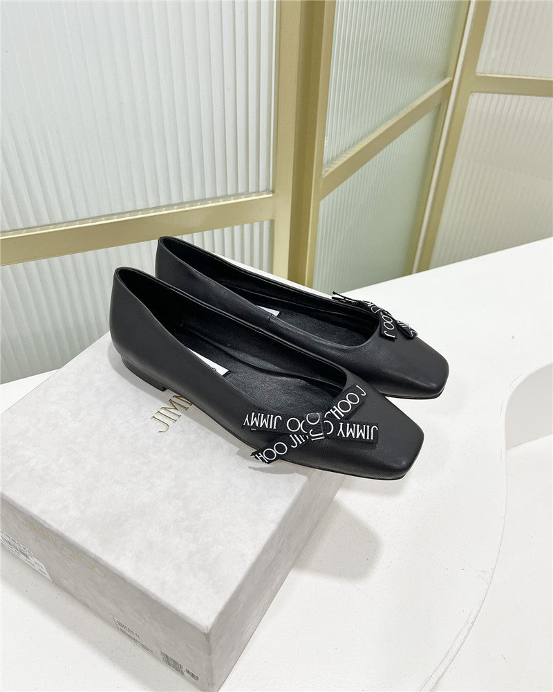High Quality Luxury Jimmy Choo New Logo Print Webbing Square Toe Flat Shoes – Style 51607 product detail
