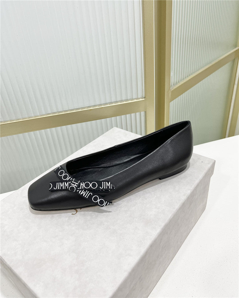 High Quality Luxury Jimmy Choo New Logo Print Webbing Square Toe Flat Shoes – Style 51607 product detail