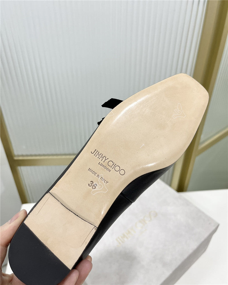 High Quality Luxury Jimmy Choo New Logo Print Webbing Square Toe Flat Shoes – Style 51607 product detail