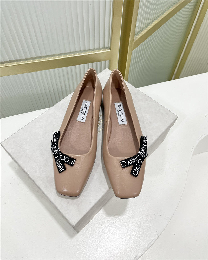 High Quality Luxury Jimmy Choo New Logo Print Webbing Square Toe Flat Shoes – Style 13751 product detail