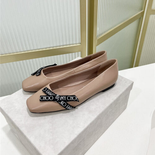 High Quality Luxury Jimmy Choo New Logo Print Webbing Square Toe Flat Shoes – Style 13751