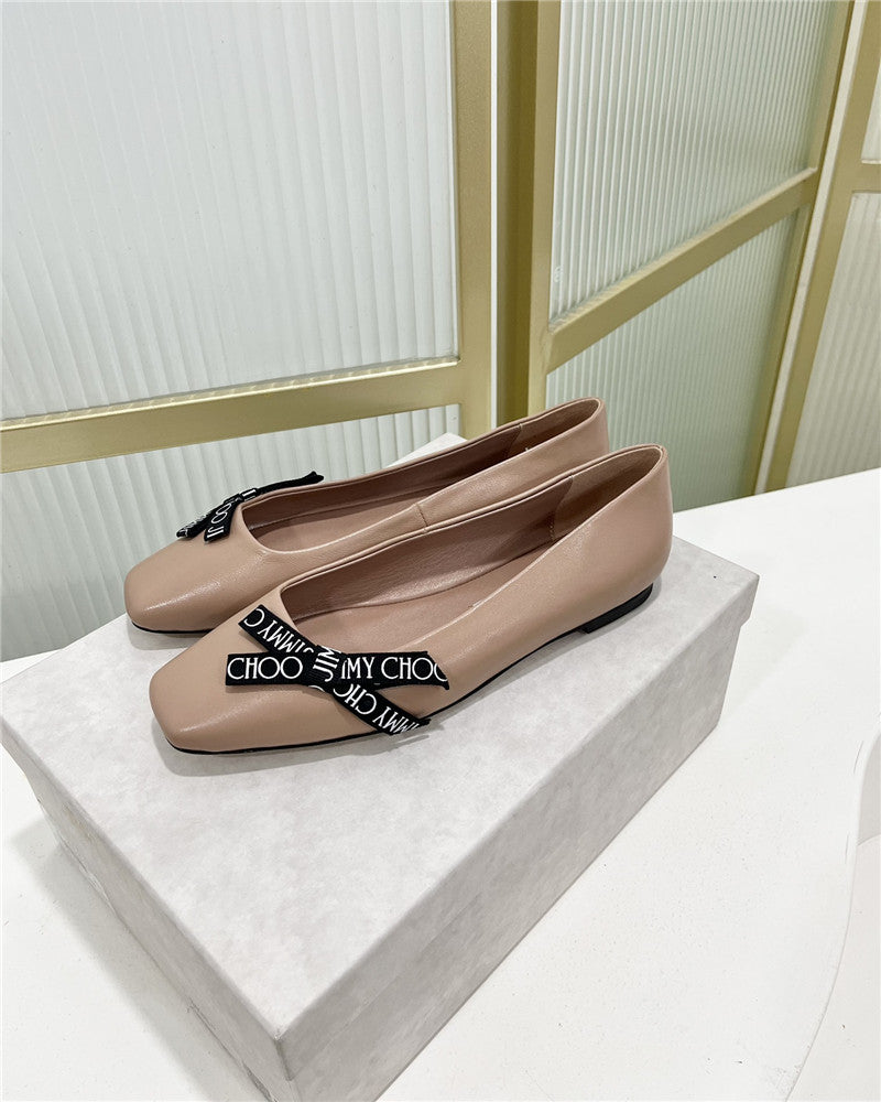 High Quality Luxury Jimmy Choo New Logo Print Webbing Square Toe Flat Shoes – Style 13751
