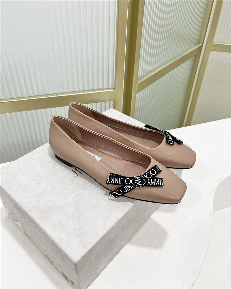 High Quality Luxury Jimmy Choo New Logo Print Webbing Square Toe Flat Shoes – Style 13751 product detail