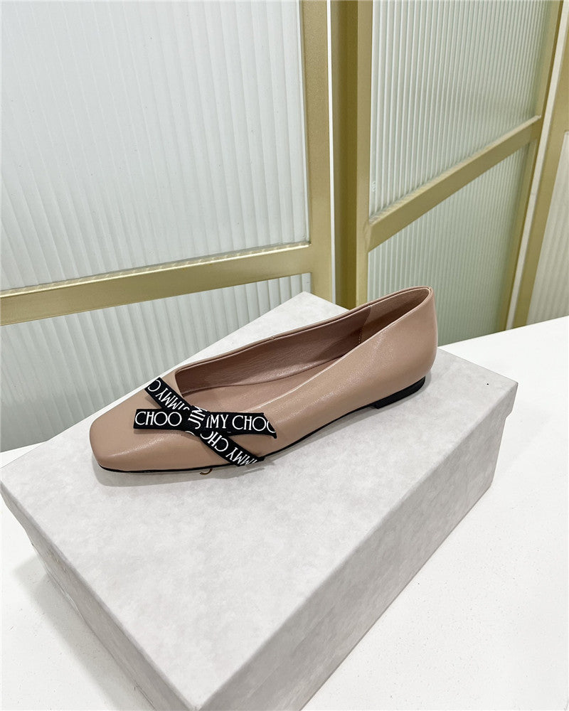 High Quality Luxury Jimmy Choo New Logo Print Webbing Square Toe Flat Shoes – Style 13751 product detail