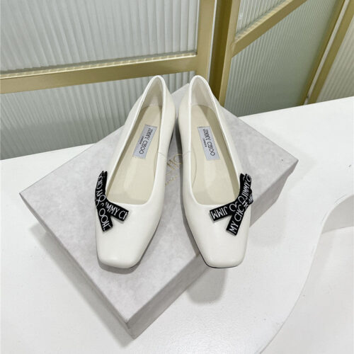 High Quality Luxury Jimmy Choo New Logo Print Webbing Square Toe Flat Shoes – Style 08663 product detail
