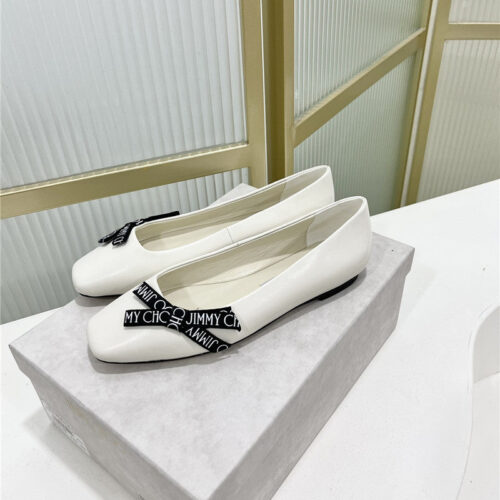 High Quality Luxury Jimmy Choo New Logo Print Webbing Square Toe Flat Shoes – Style 08663