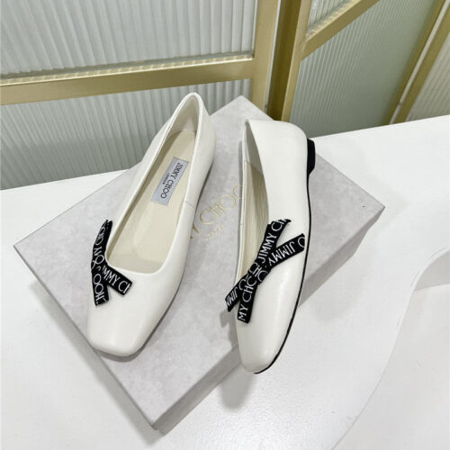 High Quality Luxury Jimmy Choo New Logo Print Webbing Square Toe Flat Shoes – Style 08663 product detail