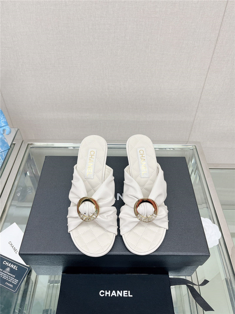 High Quality Luxury Chanel Cross Strap Round Buckle Slippers – Style 62182 product detail