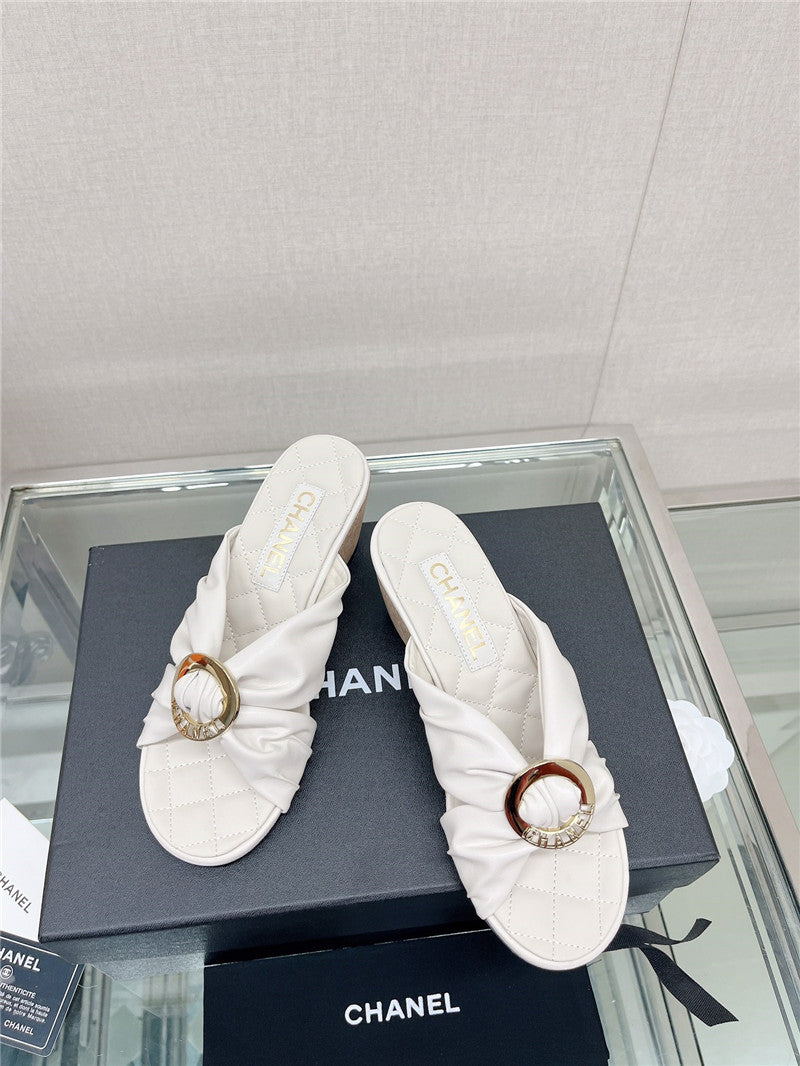 High Quality Luxury Chanel Cross Strap Round Buckle Slippers – Style 62182