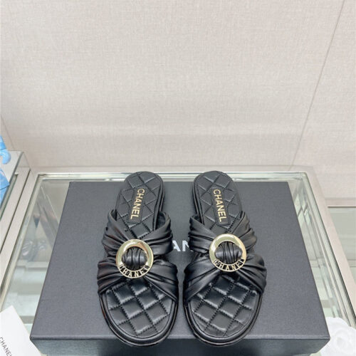 High Quality Luxury Chanel Cross Strap Round Buckle Slippers – Style 60486 product detail