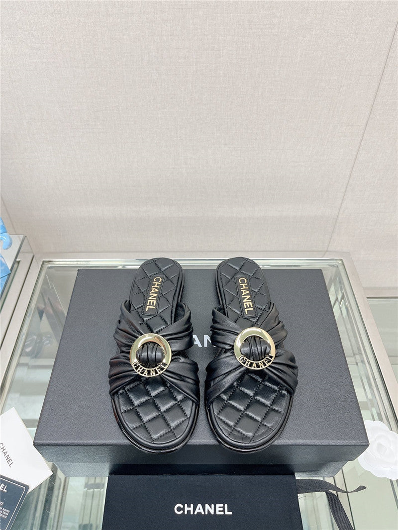 High Quality Luxury Chanel Cross Strap Round Buckle Slippers – Style 60486 product detail