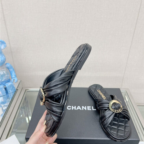 High Quality Luxury Chanel Cross Strap Round Buckle Slippers – Style 60486 alternate view