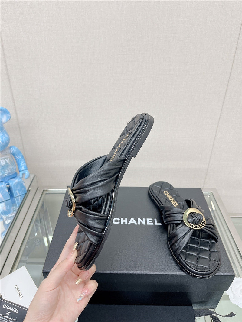 High Quality Luxury Chanel Cross Strap Round Buckle Slippers – Style 60486 product detail