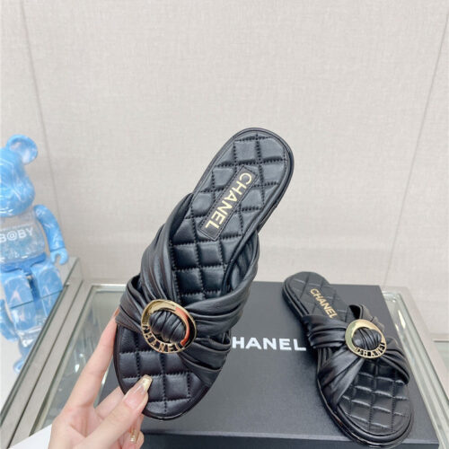 High Quality Luxury Chanel Cross Strap Round Buckle Slippers – Style 60486 product detail