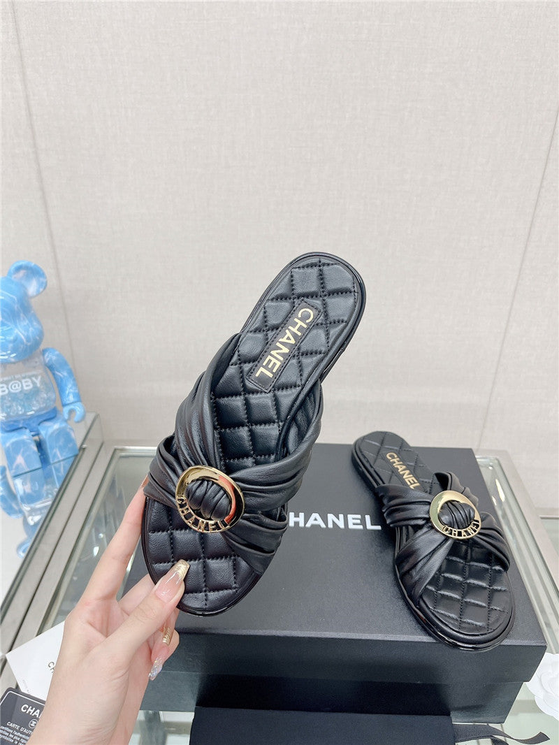 High Quality Luxury Chanel Cross Strap Round Buckle Slippers – Style 60486 product detail