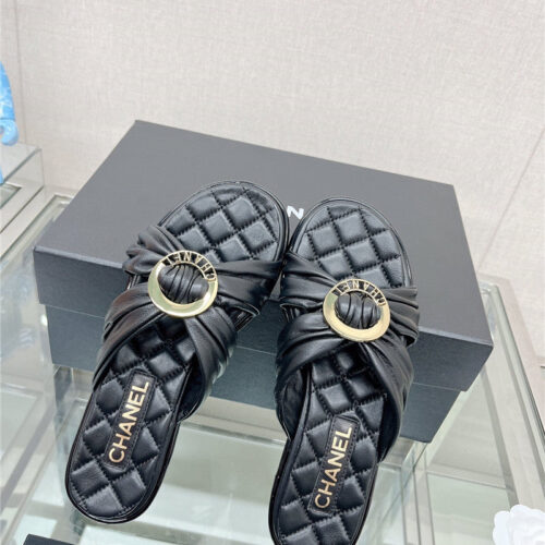 High Quality Luxury Chanel Cross Strap Round Buckle Slippers – Style 60486 product detail