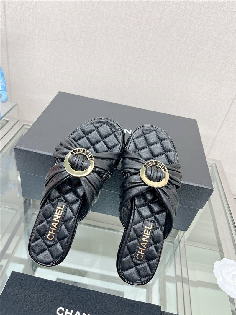 High Quality Luxury Chanel Cross Strap Round Buckle Slippers – Style 60486 product detail
