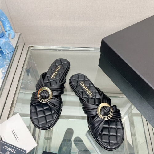 High Quality Luxury Chanel Cross Strap Round Buckle Slippers – Style 60486 product detail