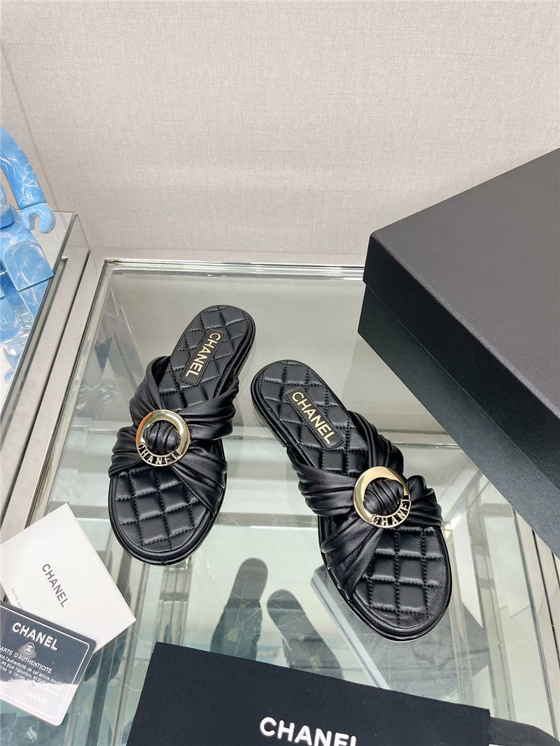 High Quality Luxury Chanel Cross Strap Round Buckle Slippers – Style 60486 product detail