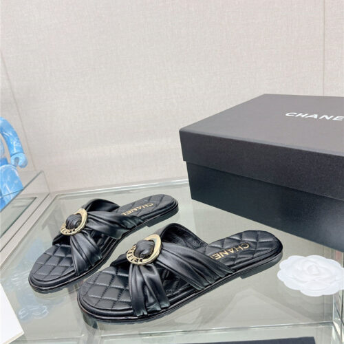 High Quality Luxury Chanel Cross Strap Round Buckle Slippers – Style 60486