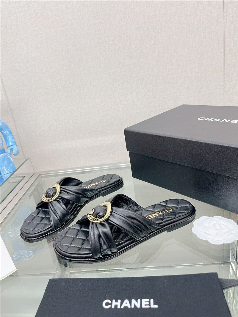 High Quality Luxury Chanel Cross Strap Round Buckle Slippers – Style 60486