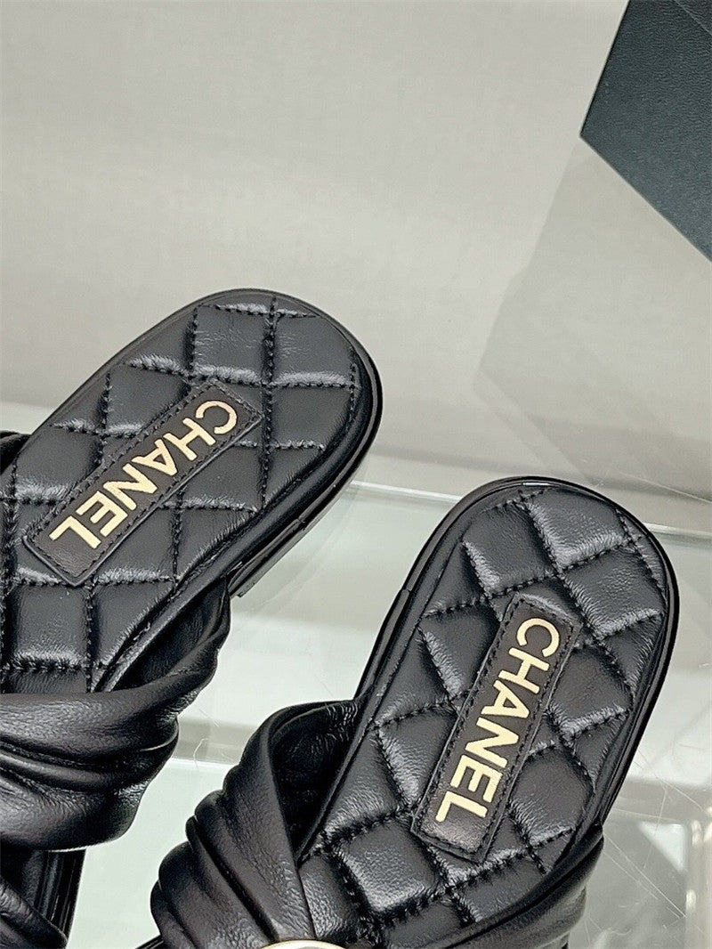 High Quality Luxury Chanel Cross Strap Round Buckle Slippers – Style 60486 product detail
