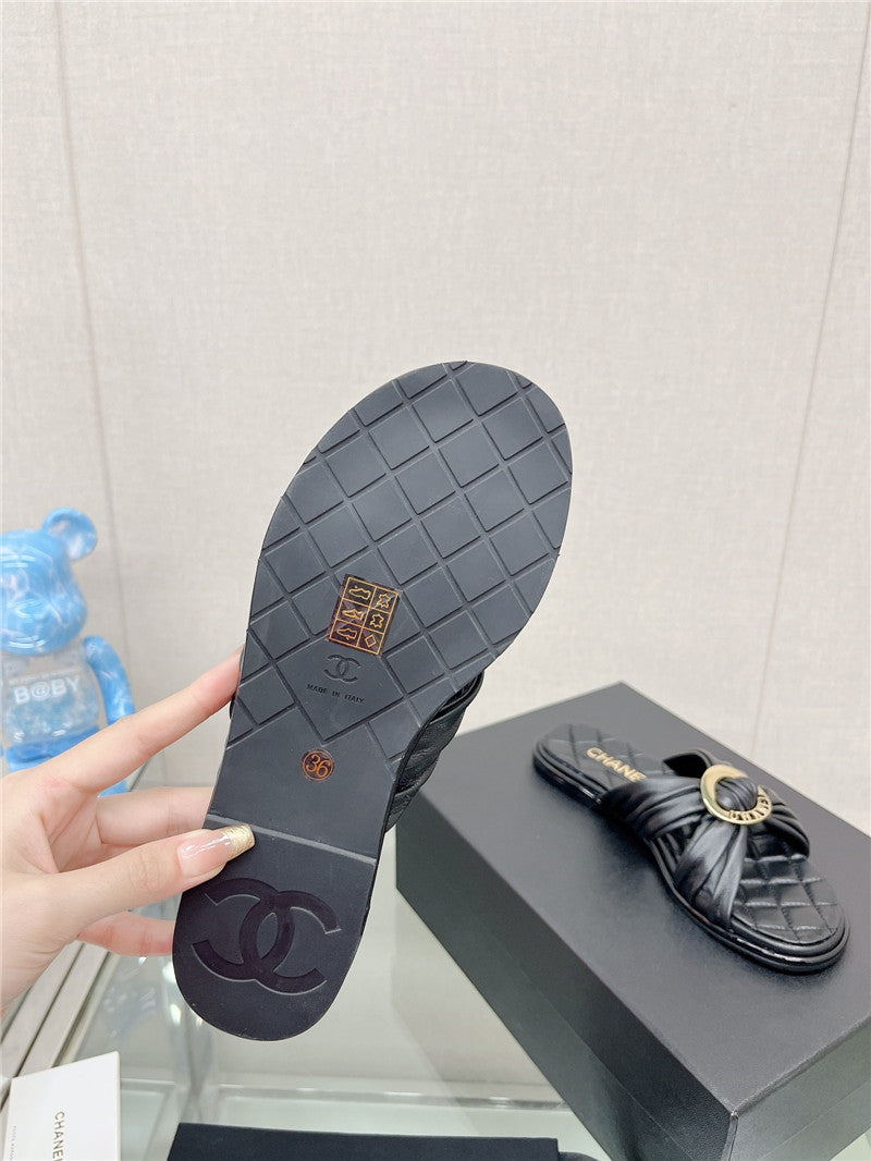 High Quality Luxury Chanel Cross Strap Round Buckle Slippers – Style 60486 product detail
