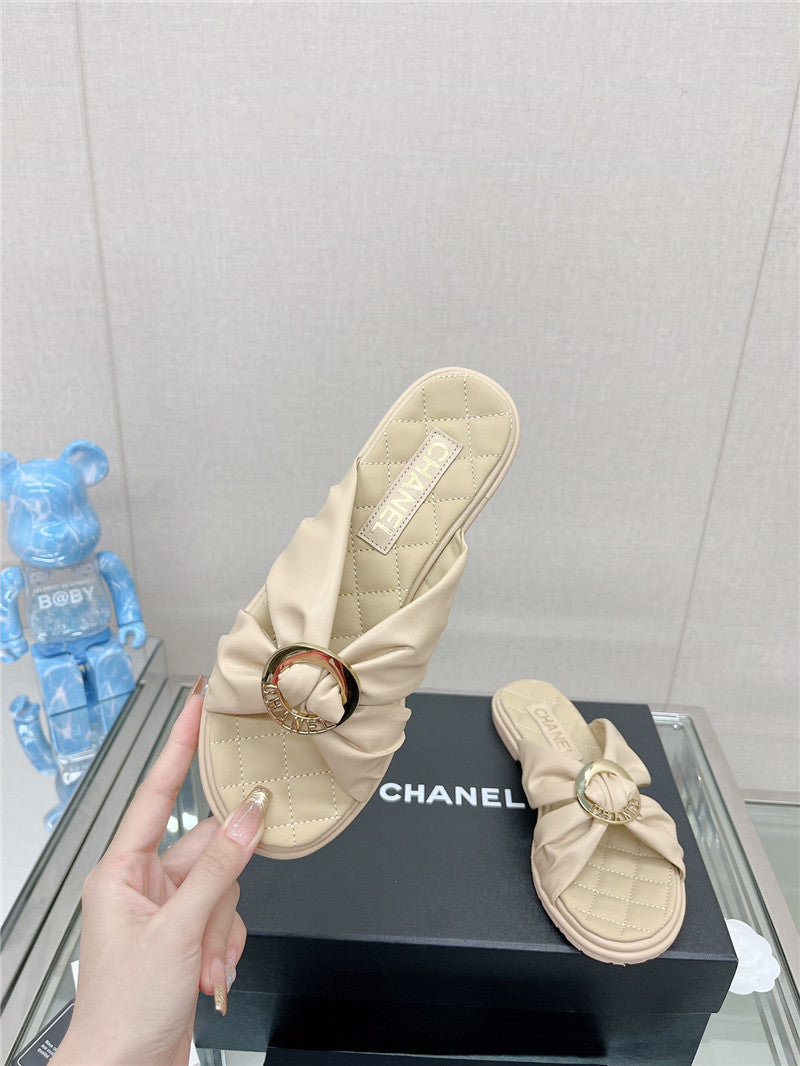 High Quality Luxury Chanel Cross Strap Round Buckle Slippers – Style 26022 product detail