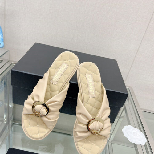 High Quality Luxury Chanel Cross Strap Round Buckle Slippers – Style 26022 product detail