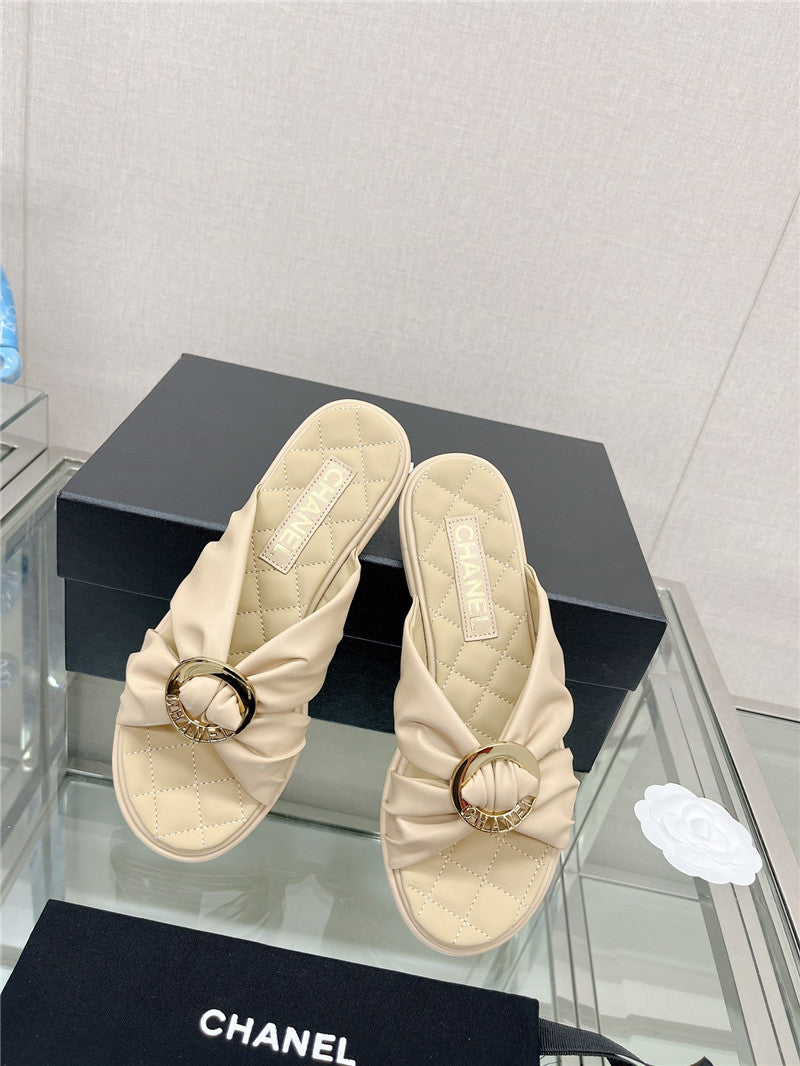 High Quality Luxury Chanel Cross Strap Round Buckle Slippers – Style 26022 product detail
