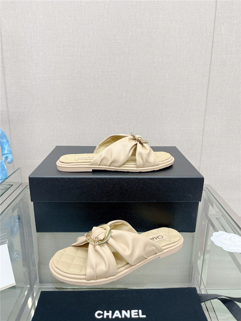 High Quality Luxury Chanel Cross Strap Round Buckle Slippers – Style 26022