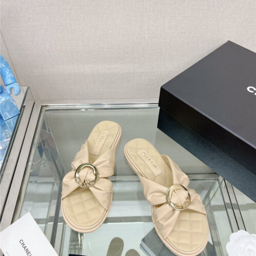 High Quality Luxury Chanel Cross Strap Round Buckle Slippers – Style 26022 product detail