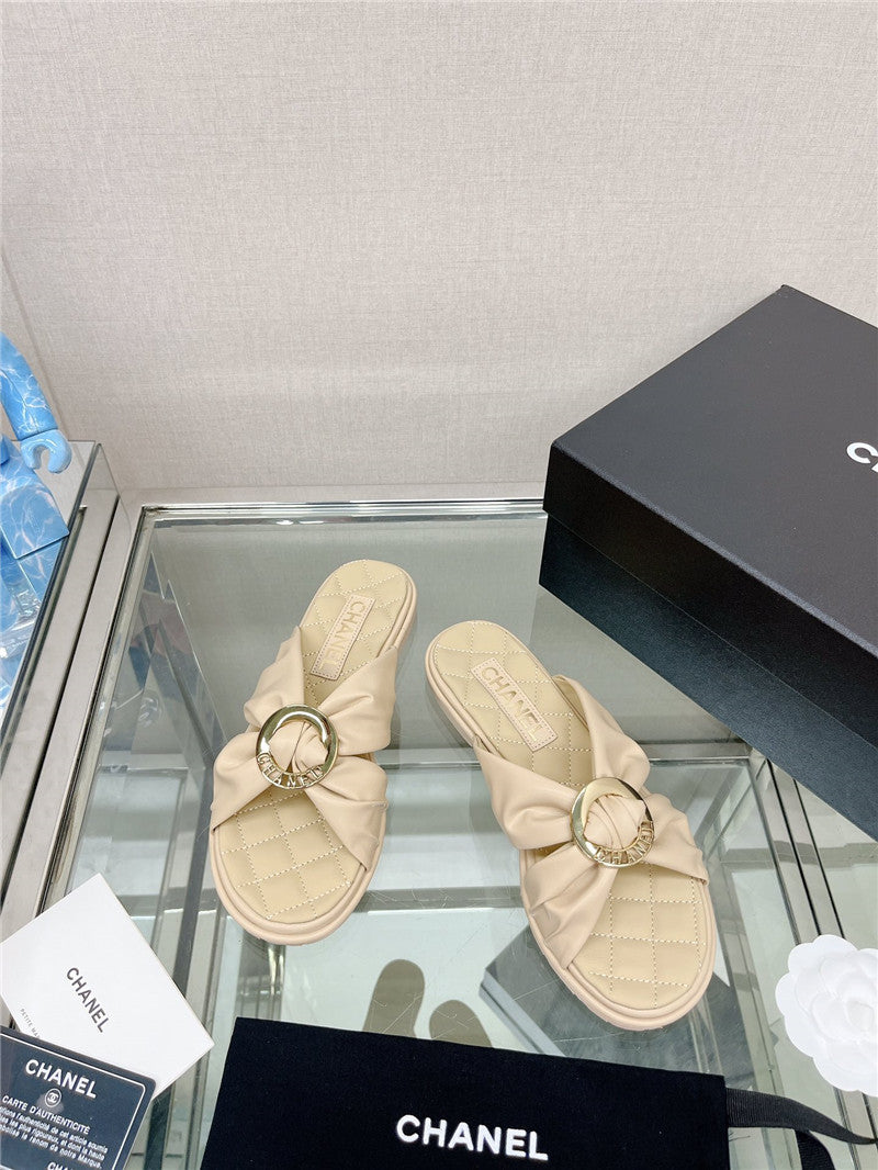 High Quality Luxury Chanel Cross Strap Round Buckle Slippers – Style 26022 product detail