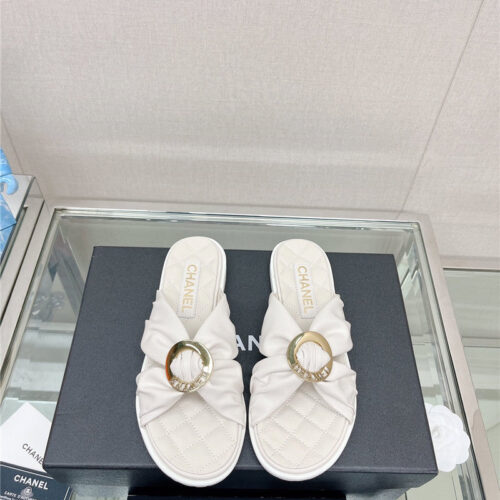High Quality Luxury Chanel Cross Strap Round Buckle Slippers – Style 55398 product detail
