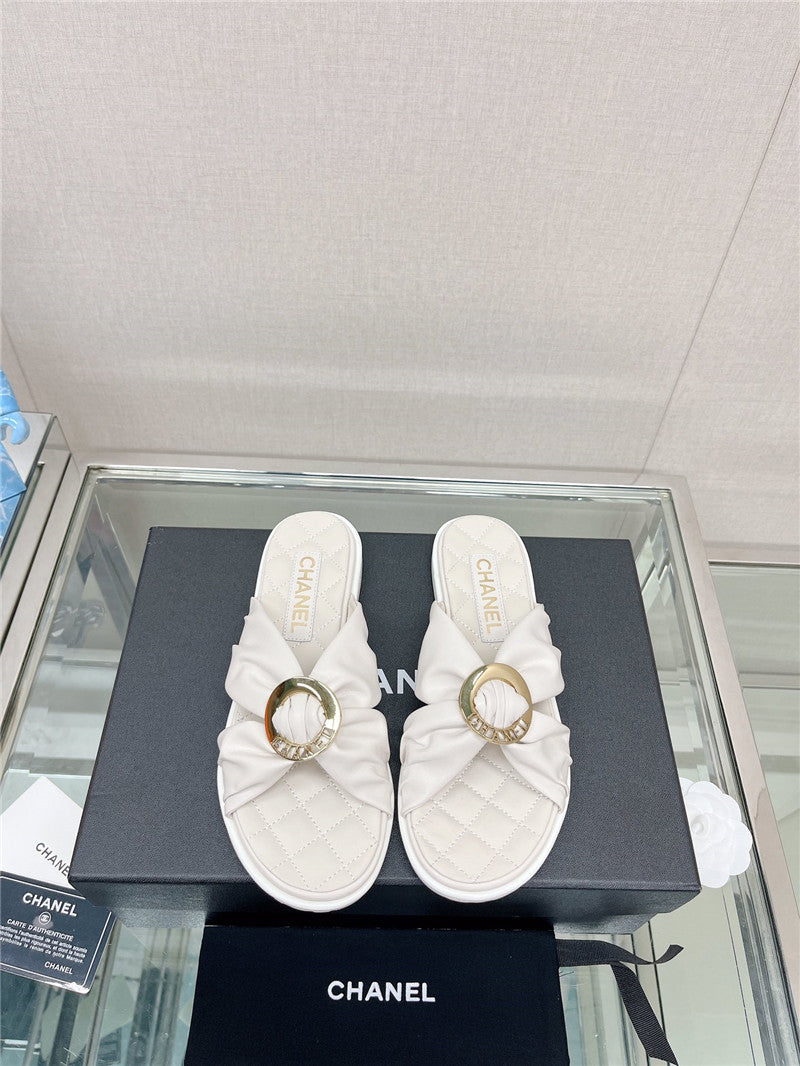 High Quality Luxury Chanel Cross Strap Round Buckle Slippers – Style 55398 product detail