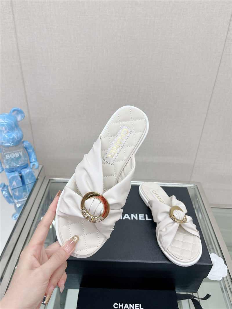 High Quality Luxury Chanel Cross Strap Round Buckle Slippers – Style 55398 product detail