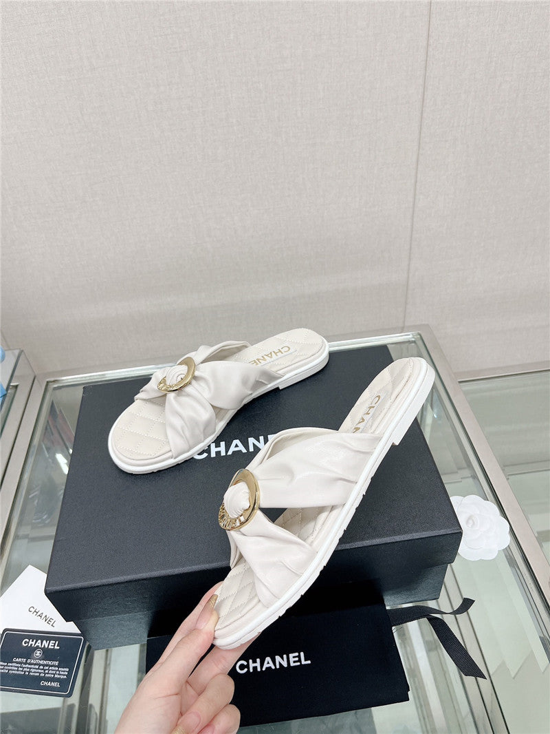 High Quality Luxury Chanel Cross Strap Round Buckle Slippers – Style 55398 product detail