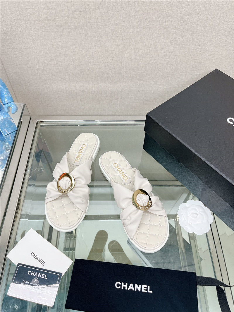 High Quality Luxury Chanel Cross Strap Round Buckle Slippers – Style 55398