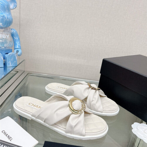 High Quality Luxury Chanel Cross Strap Round Buckle Slippers – Style 55398 product detail