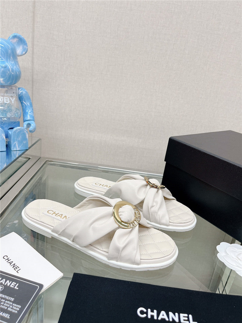 High Quality Luxury Chanel Cross Strap Round Buckle Slippers – Style 55398 product detail