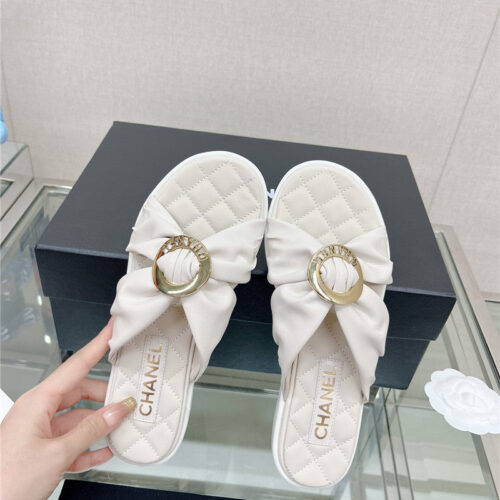 High Quality Luxury Chanel Cross Strap Round Buckle Slippers – Style 55398 product detail