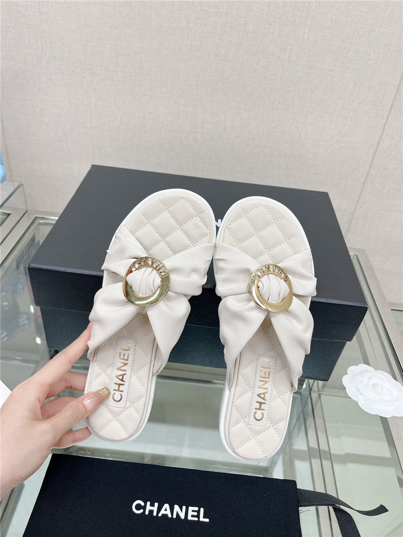 High Quality Luxury Chanel Cross Strap Round Buckle Slippers – Style 55398 product detail