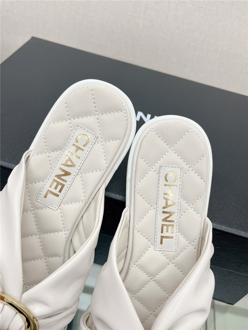 High Quality Luxury Chanel Cross Strap Round Buckle Slippers – Style 55398 product detail