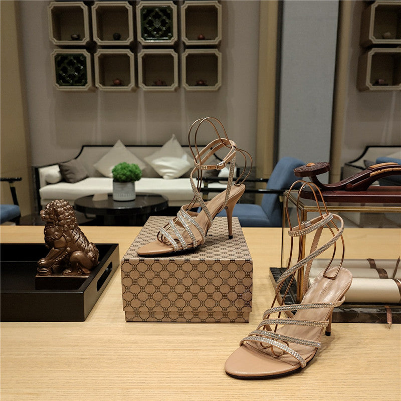 High Quality Luxury Balenciaga Crystal Hot Diamond Strap Sandals