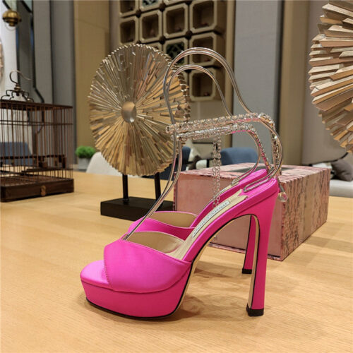High Quality Luxury Jimmy Choo Crystal Chain Heeled Platform Sandals alternate view