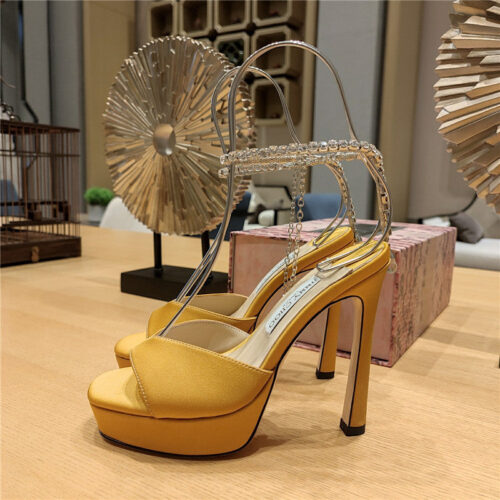 High Quality Luxury Jimmy Choo Crystal Chain Heeled Platform Sandals – Style 70295 product detail