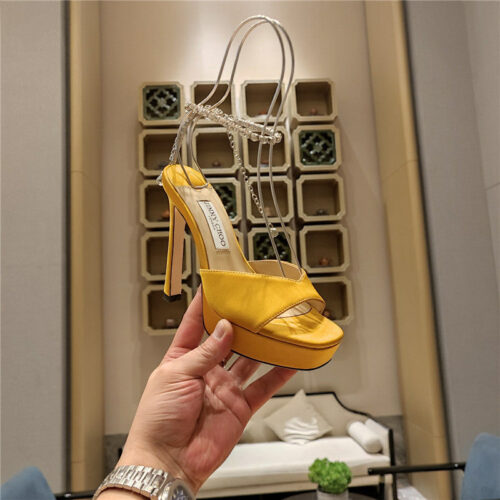 High Quality Luxury Jimmy Choo Crystal Chain Heeled Platform Sandals – Style 70295 product detail