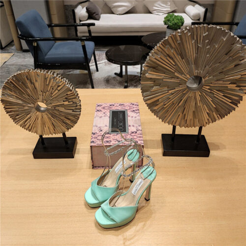 High Quality Luxury Jimmy Choo Crystal Chain Heeled Platform Sandals – Style 65207