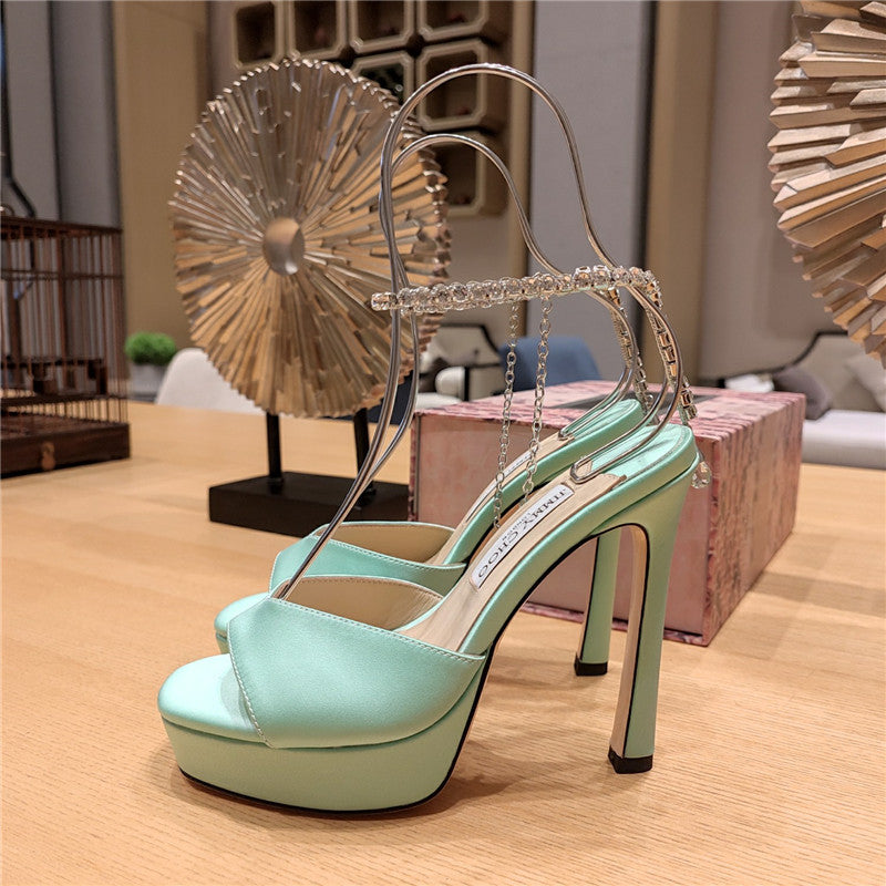 High Quality Luxury Jimmy Choo Crystal Chain Heeled Platform Sandals – Style 65207 product detail